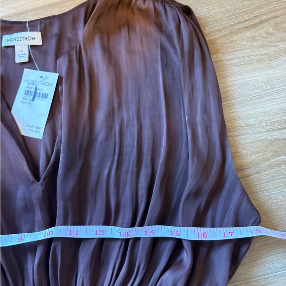 Nordstrom Sleeveless Smocked Satin Maxi Dress Brown Malicacia Small - Picture 5 of 8